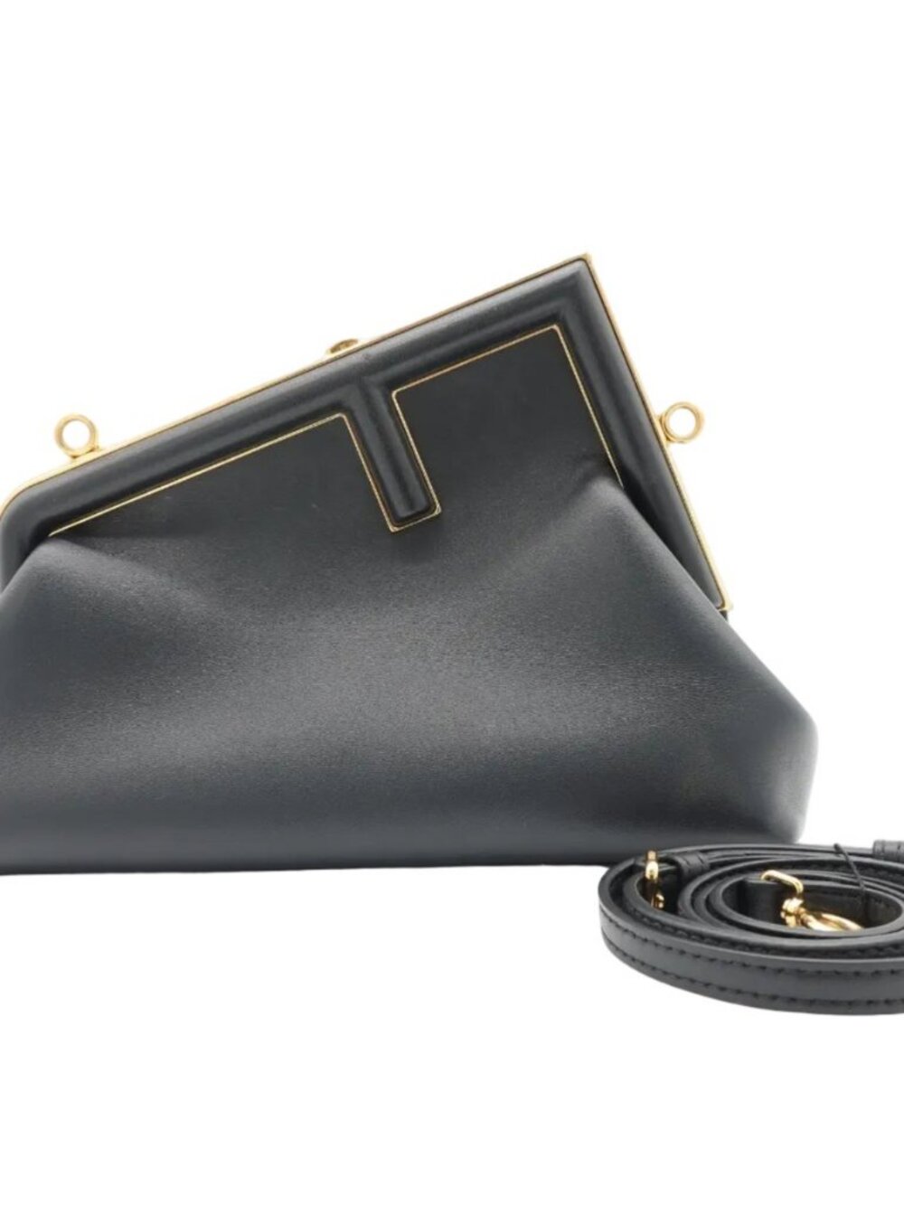 Fendi First Small Clutch – Black Leather, Gold Frame Detail (Pre-Owned)